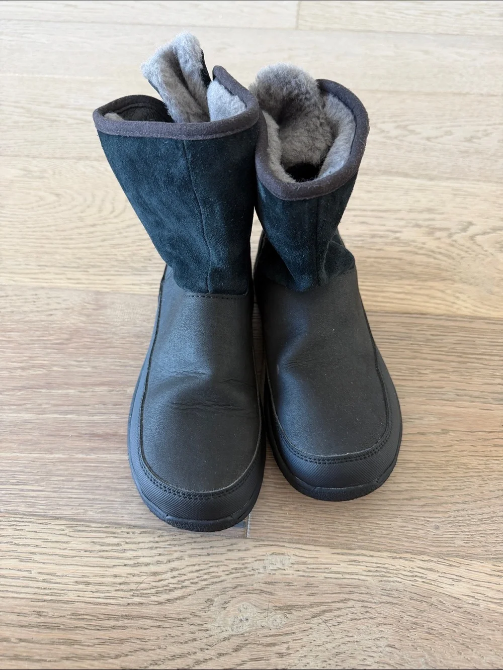 UGG Black Kids Waterproof Snow Boots with Shearling Cuff